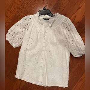 Charming White Eyelet Blouse with Puff Sleeves